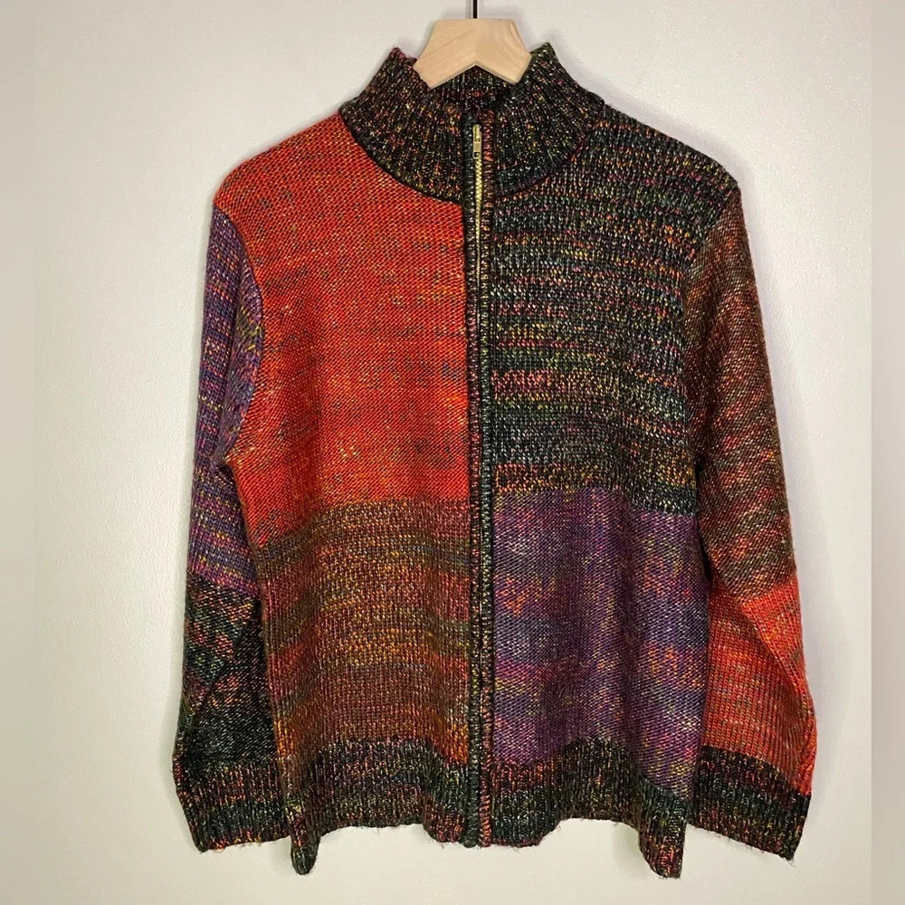 Vintage coldwater creek colorblock zipper cardigan sweater colorful size medium‎